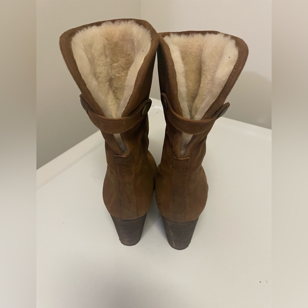 UGG Layna Shearling Brown Suede Fold Cuff Boots 6 - Picture 3 of 7
